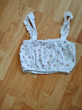 Forever 21 White Eyelet Cherry Crop Top